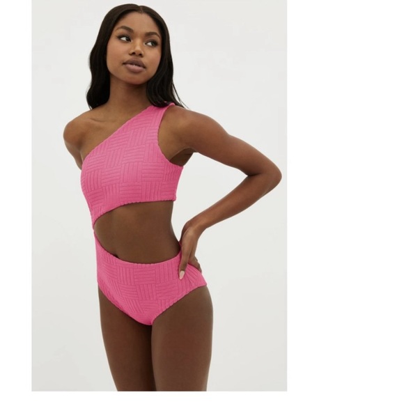 Beach Riot Celine Cutout One-Shoulder One-Piece Swimsuit Strawberry Moon Sz XS - Picture 2 of 11